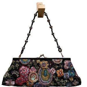 LIKE NEW! Beaded Black Colorful Flower ALDO Clutch / Purse